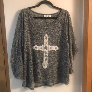 Women’s Black/Gray w/White Lace Cross Cato Blouse